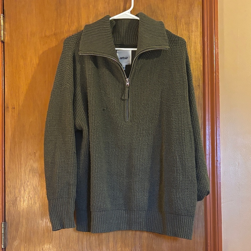 Aerie Olive Green waffle 1/4 zip